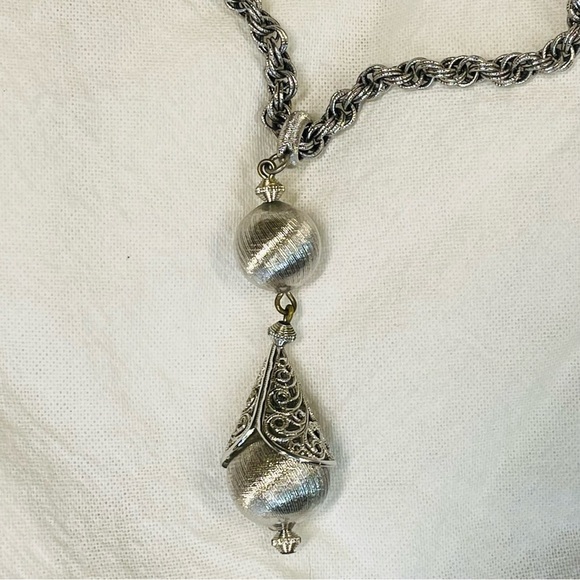 Monet Signed Vintage Bolero Tassel Necklace 1961 Silvertone - Picture 6 of 8